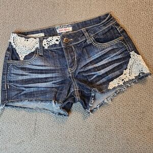 Hot Kiss Dark Blue Jean Shorts with Lace Detail